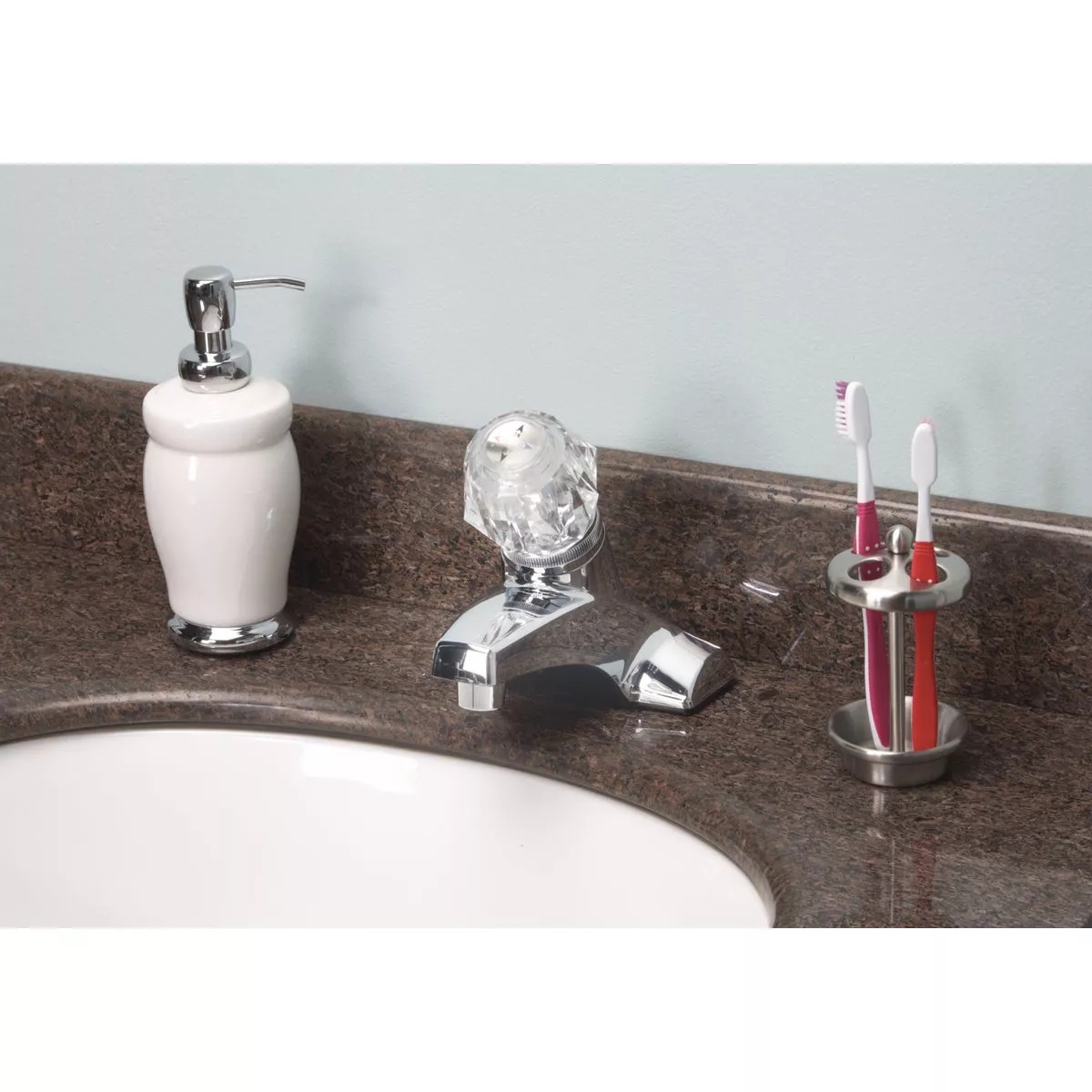 Home Impressions 1-Handle Knob 4 In. Centerset Non-Metallic Bathroom Faucet, Chrome - photo 2