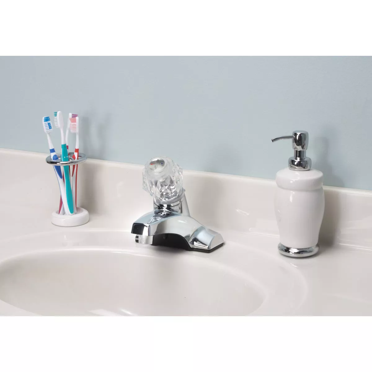 Home Impressions 1-Handle Knob 4 In. Centerset Non-Metallic Bathroom Faucet with Pop-Up, Chrome - photo 2