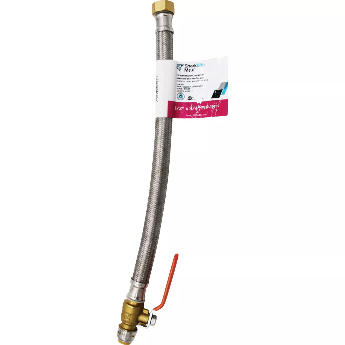 SharkBite 1/2 In. BV x 3/4 In. FIP x 18 In. L Stainless Steel Flex Water Heater Low Lead Ball Valve - photo 2