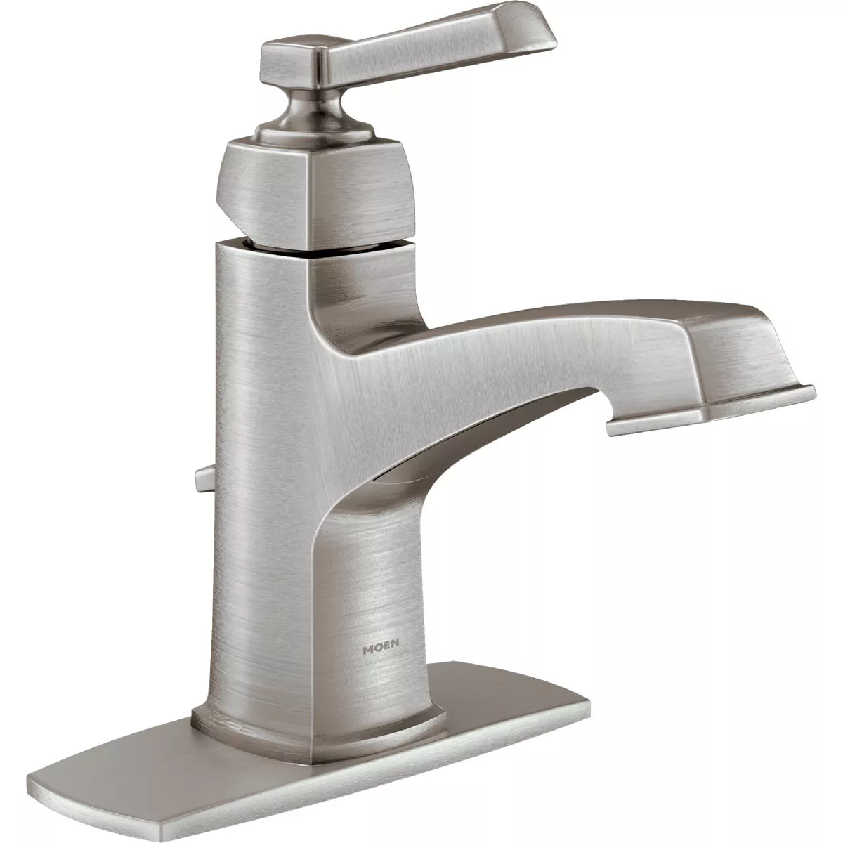Moen Boardwalk 1-Handle Lever 4 In. Centerset Bathroom Faucet with Pop-Up, Spot Resist Brushed Nickel