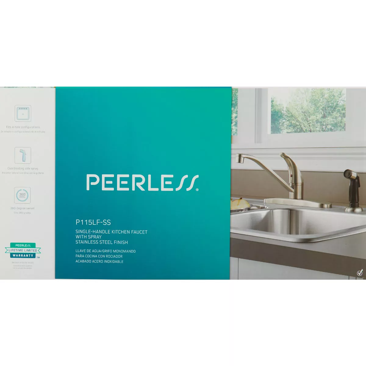 Peerless Single Handle Lever Kitchen Faucet with Black Side Spray, Stainless - photo 2