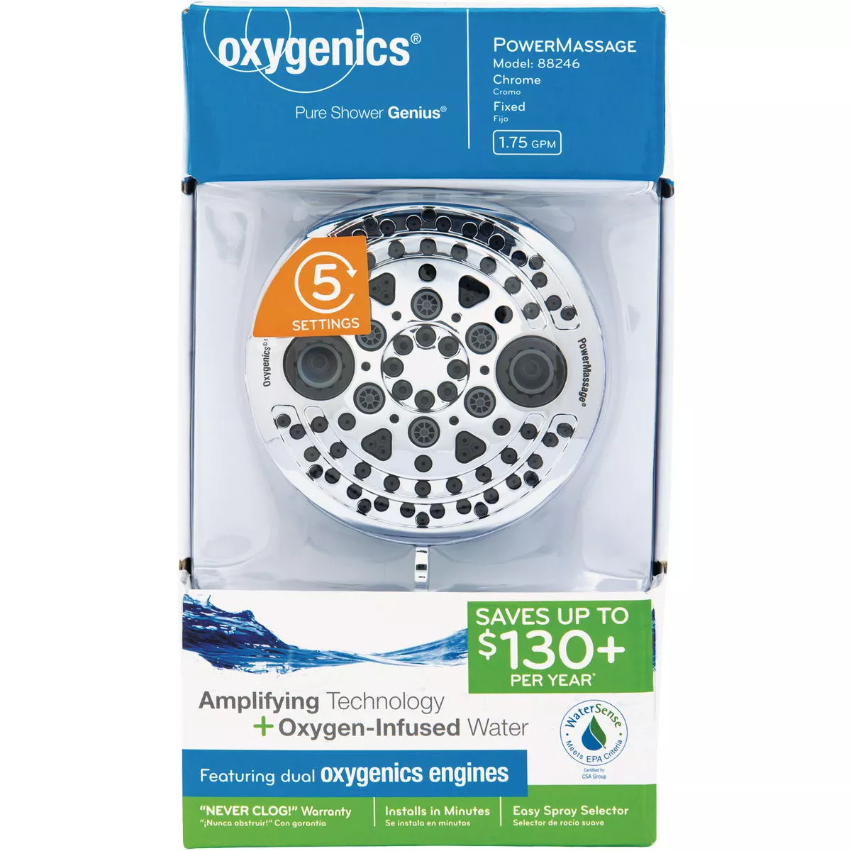 Oxygenics PowerMassage 5-Spray 1.75 GPM Fixed Shower Head, Chrome - photo 2