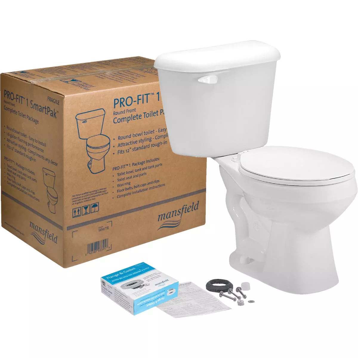 Mansfield Pro-Fit 1-128 HET Biscuit Round Bowl 1.28 GPF Complete Toilet