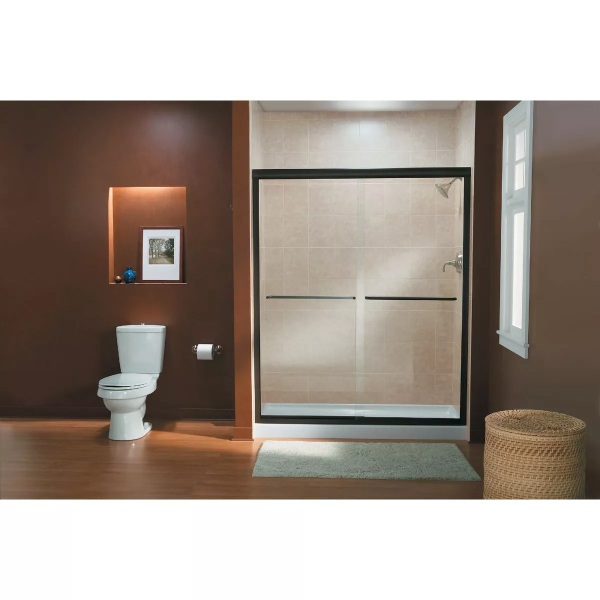 Sterling Finesse 47-5/8 In. W. X 70-1/16 In. H. Bronze Frameless Clear Sliding Shower Door - photo 2
