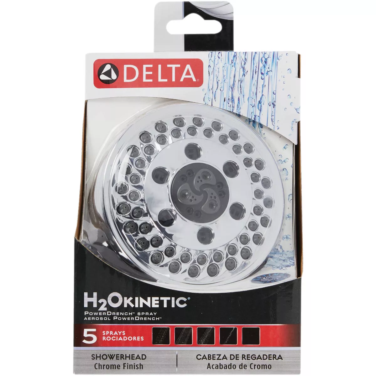 Delta 5-Spray 1.75 GPM H2Okinetic Fixed Shower Head, Chrome - photo 2