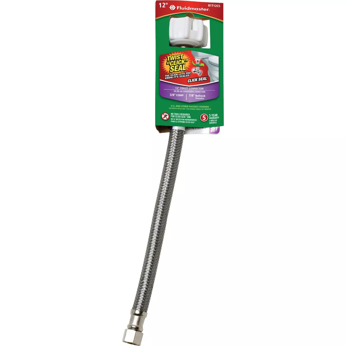 Fluidmaster Click Seal 3/8 In. Comp x 7/8 In. Ballcock x 12 In. L Braided Stainless Steel Toilet Connector - photo 2