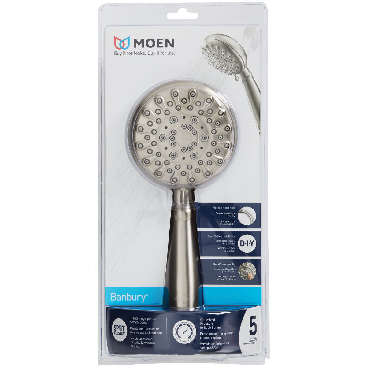 Moen Banbury 5Spray 1.75 GPM Handheld Shower Head, Spot Resist Brushed