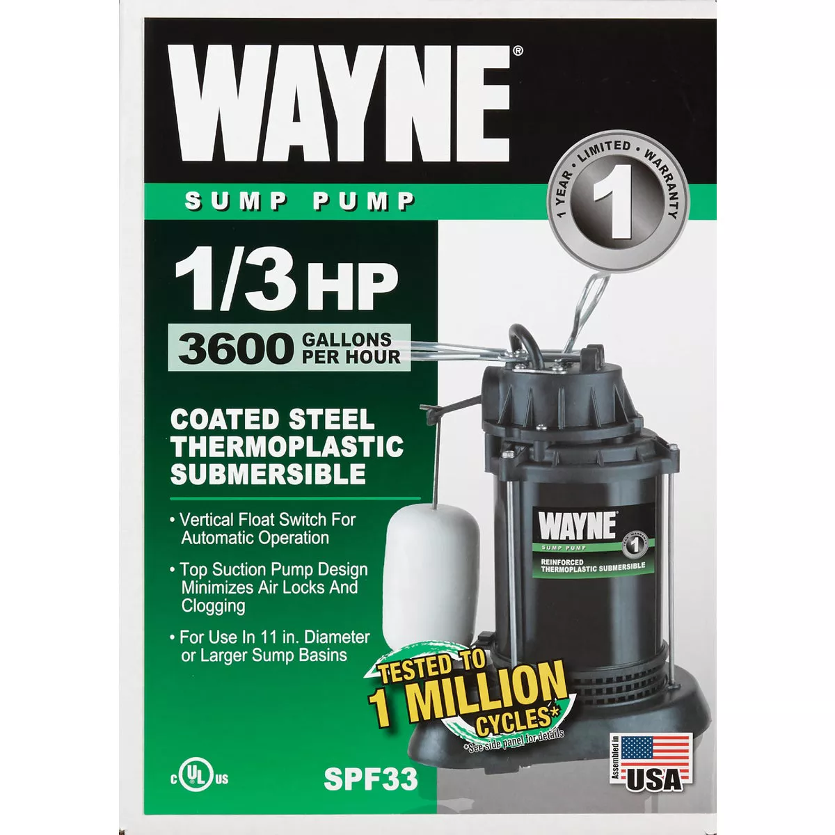 Wayne SPF Series 1/3 HP 115V Submersible Sump Pump - photo 2