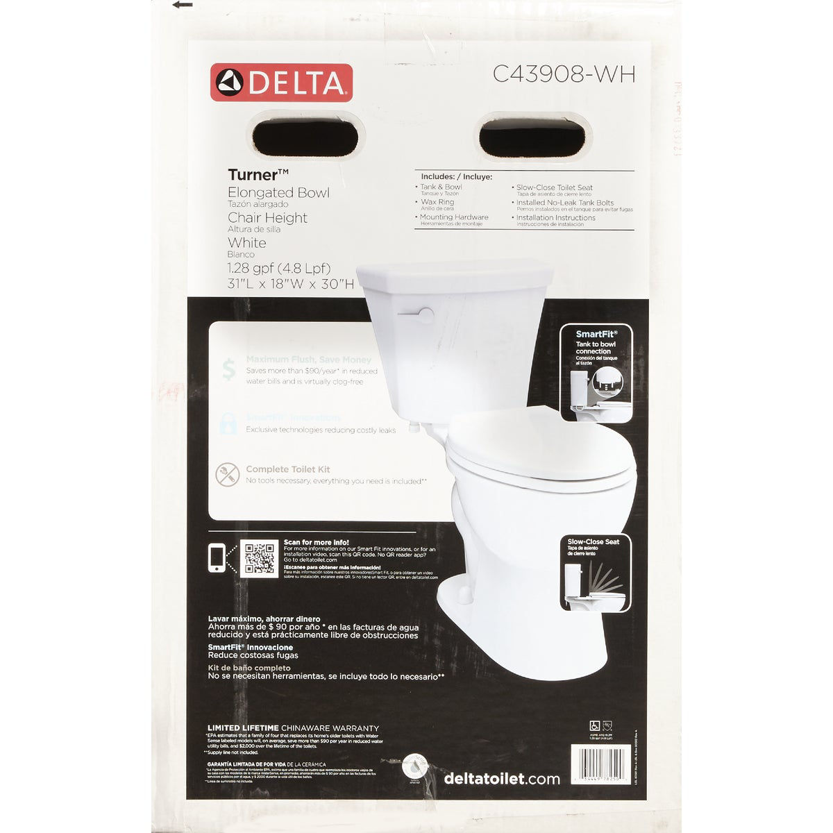 Toilette à cuvette allongée Delta Prelude, certifiée WaterSense