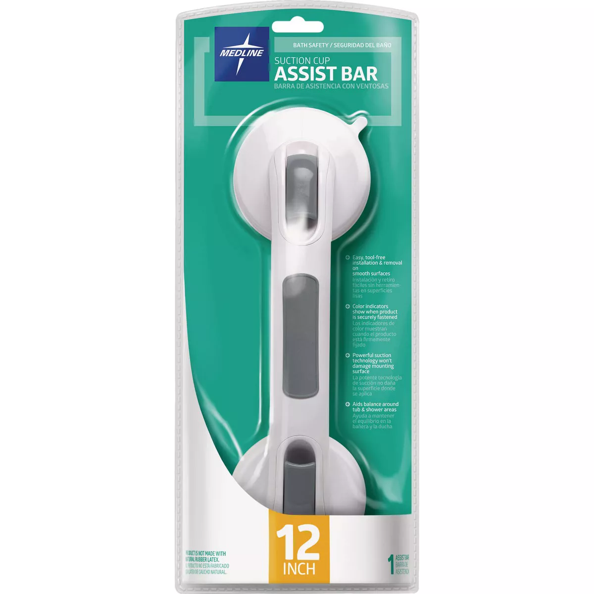 Medline Suction 12 In. Suction Cup Grab Bar, White - photo 3