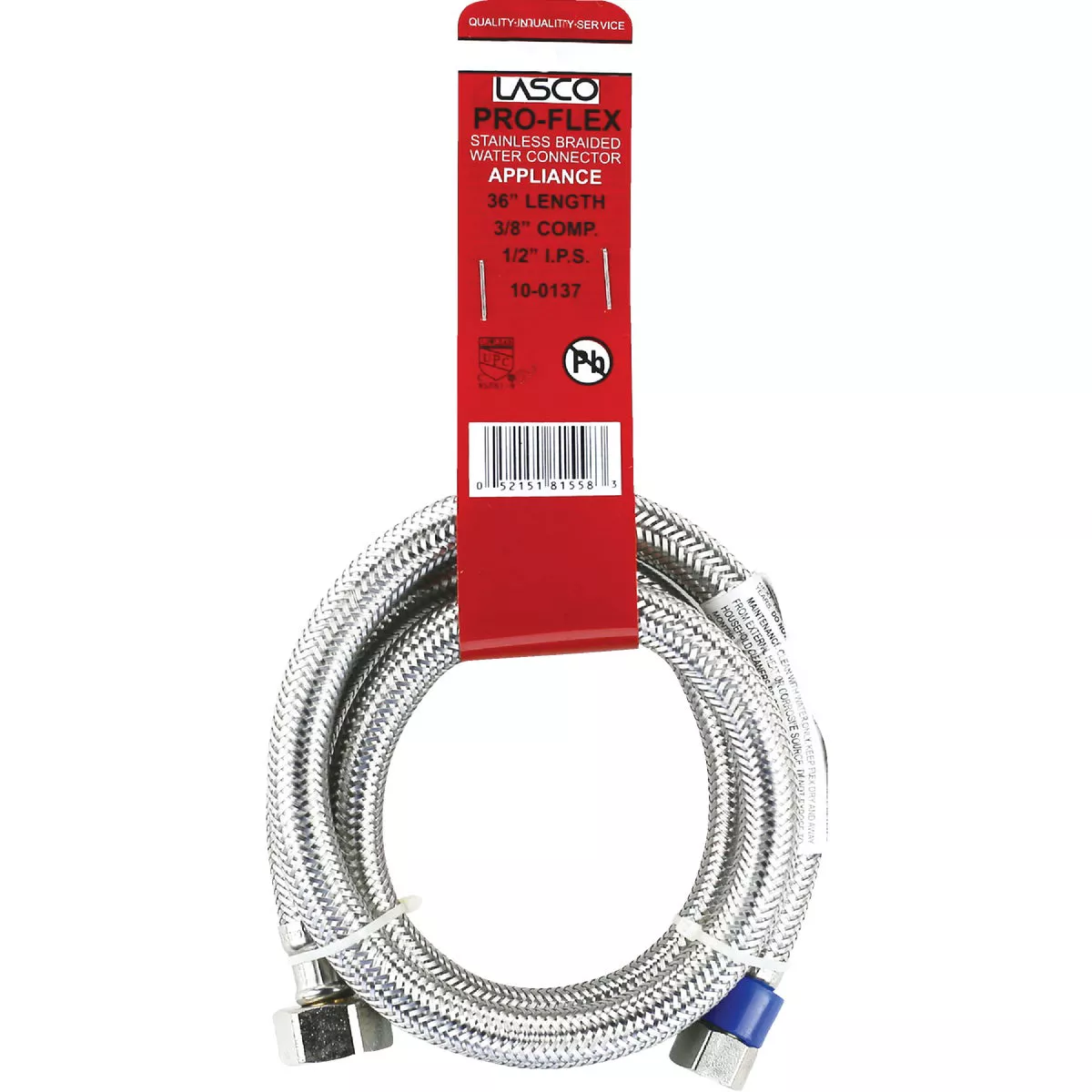 Lasco 3/8 In. C x 1/2 In. FIP x 36 In. L Stainless Steel Braided Supply Faucet Connector - photo 2
