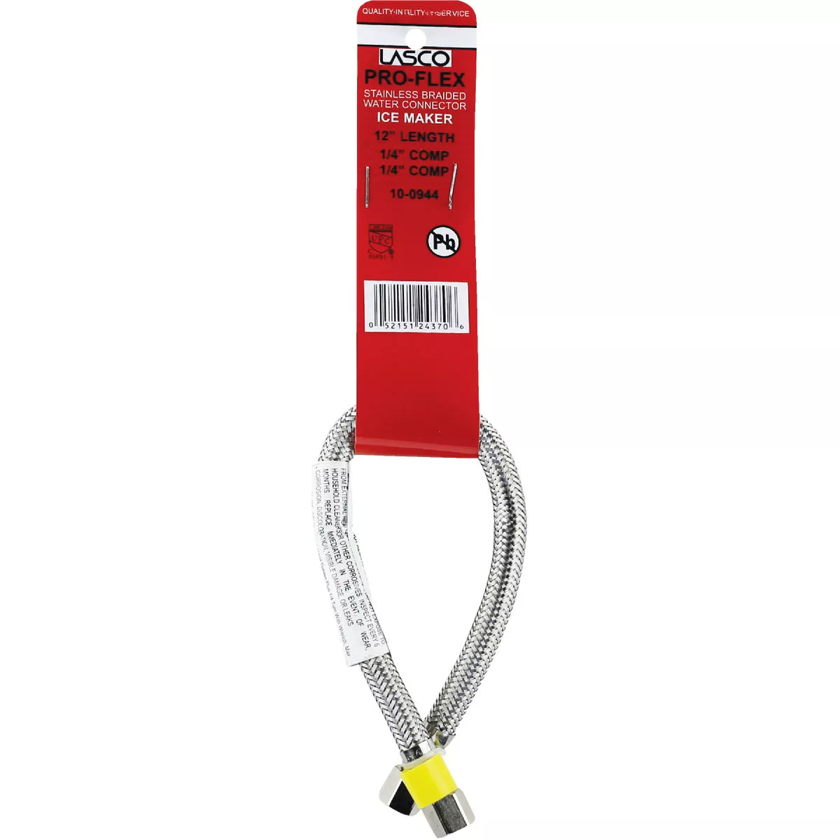 Lasco 1/4 In. x 1/4 In. x 12 In. Length Braided Supply Ice Maker Connector Hose - photo 2