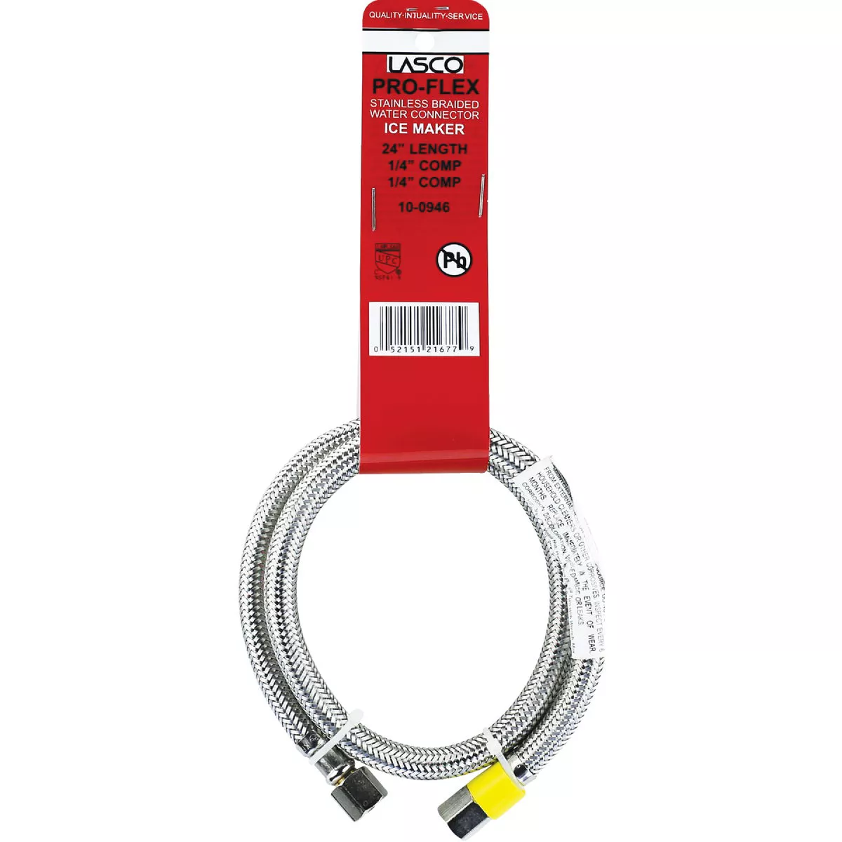 Lasco 1/4 In. x 1/4 In. x 24 In. Length Braided Supply Ice Maker Connector Hose - photo 2