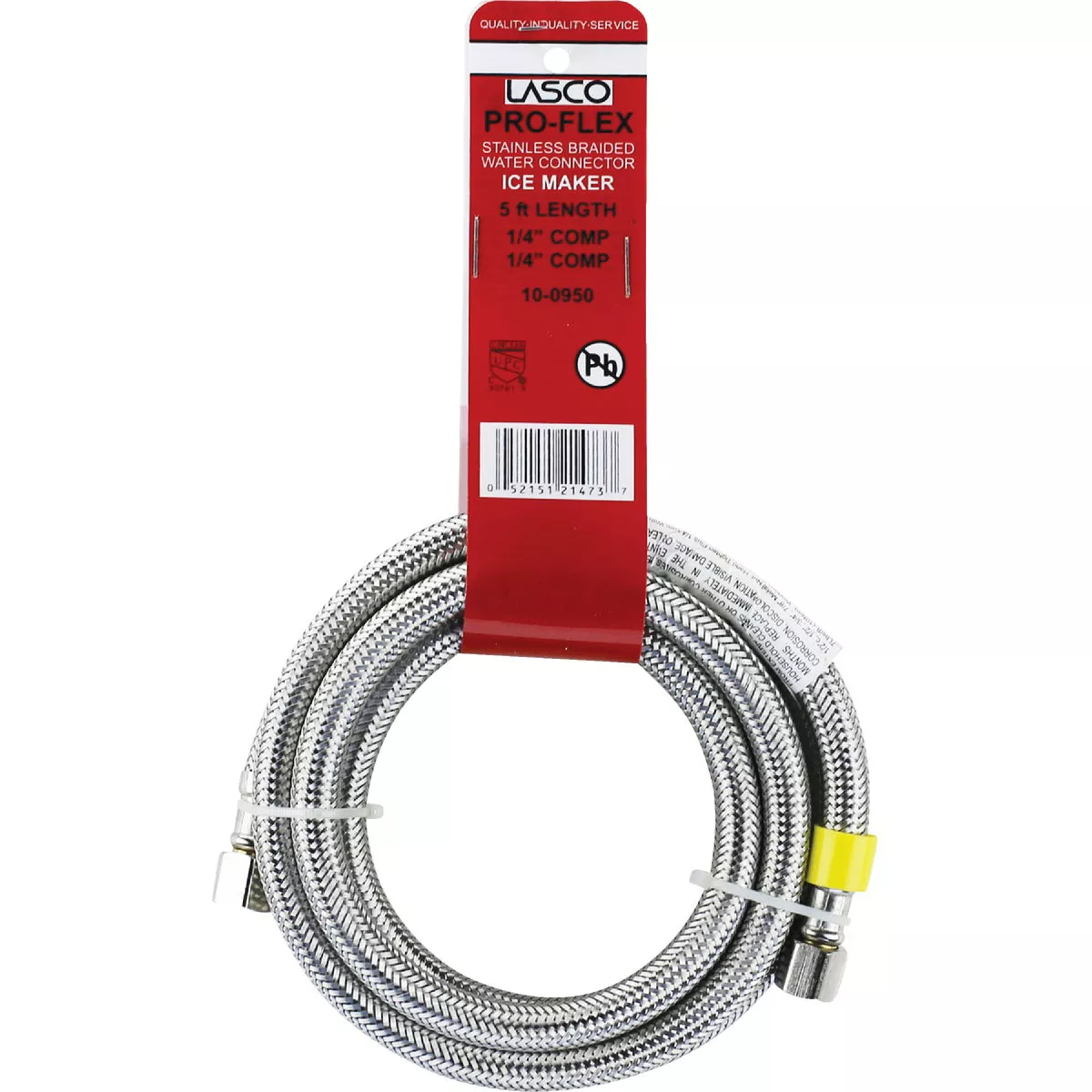 Lasco 1/4 In. x 1/4 In. x 5 Ft. Length Braided Supply Ice Maker Connector Hose - photo 2