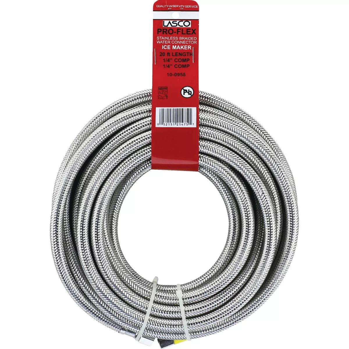 Lasco 1/4 In. x 1/4 In. x 20 Ft. Length Braided Supply Ice Maker Connector Hose - photo 2