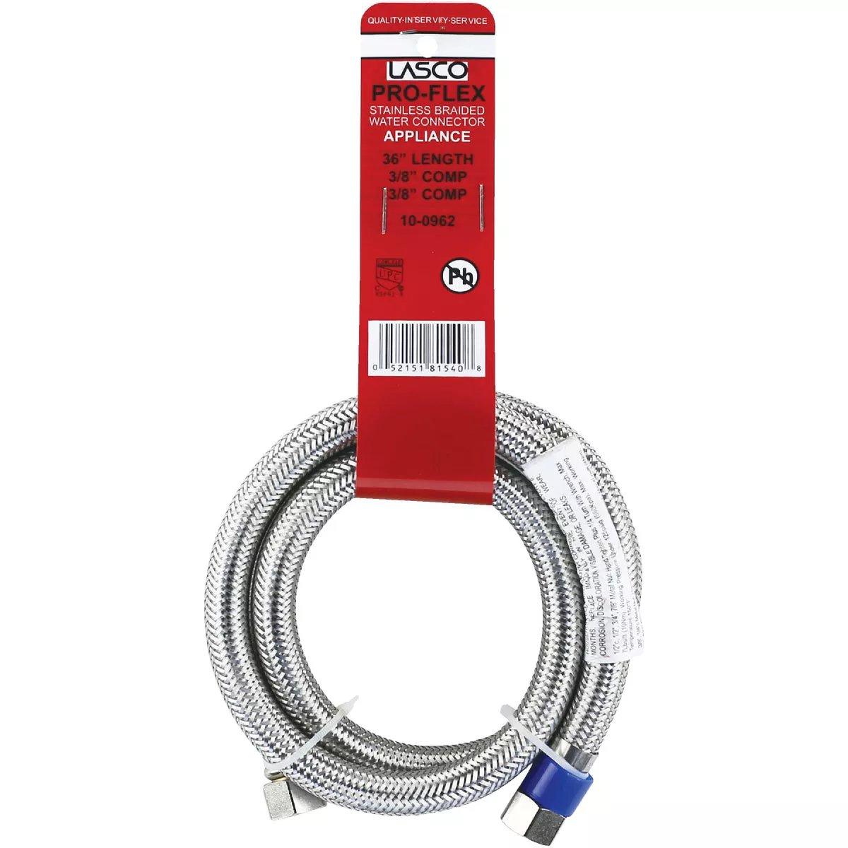 Lasco 3/8 In.C x 3/8 In.C x 36 In. L Braided Stainless Steel Flex Line Appliance Water Connector - photo 2