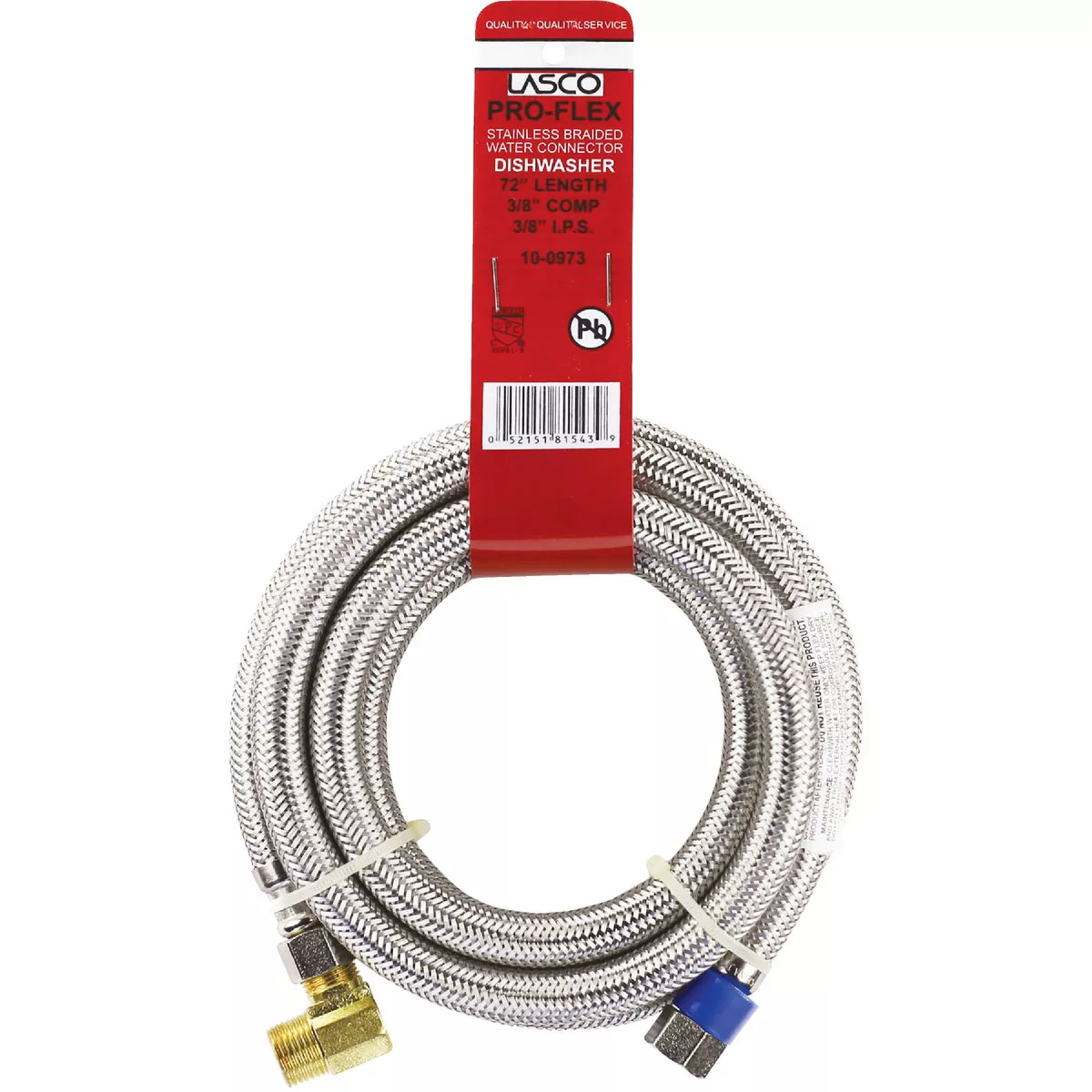 Lasco 3/8 In.C x 3/8 In.MIP Elbow x 72 In. L Braided Stainless Steel Flex Line Appliance Water Connector - photo 2