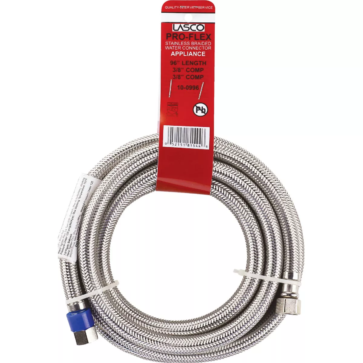 Lasco 3/8 In.C x 3/8 In.C x 96 In. L Braided Stainless Steel Flex Line Appliance Water Connector - photo 2
