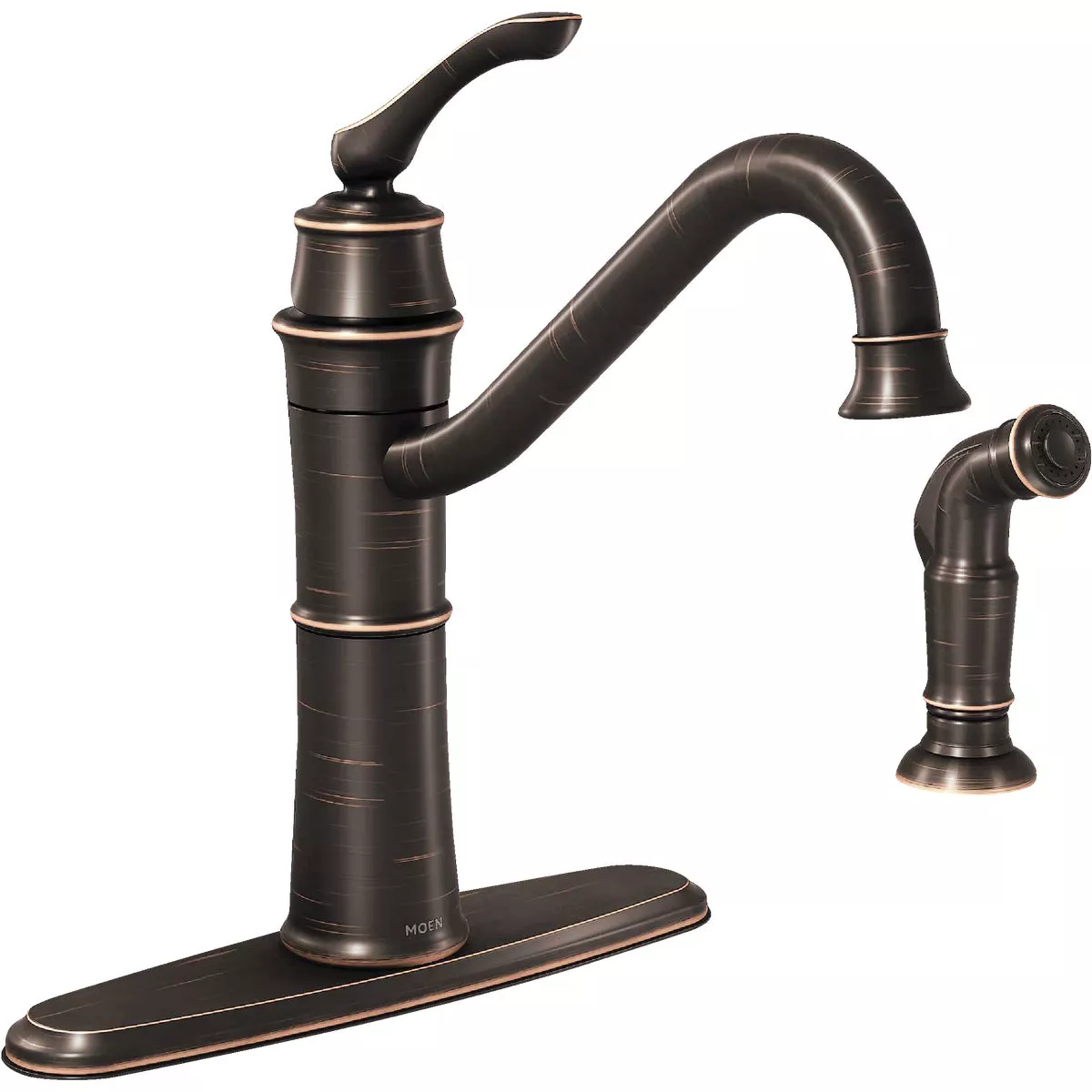 Moen Wetherly 1-Handle Lever Kitchen Faucet with Side Spray, Mediterranean Bronze