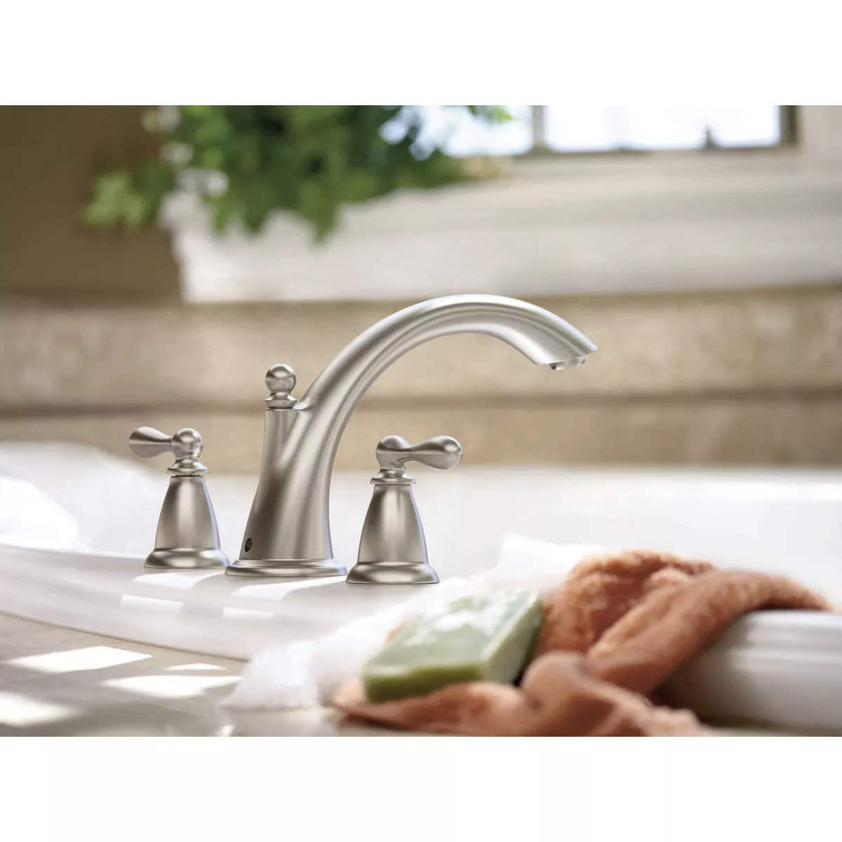 Moen Caldwell 2-Handle Lever Widespread Roman Bathtub Faucet, Spot Resist Brushed Nickel - photo 2