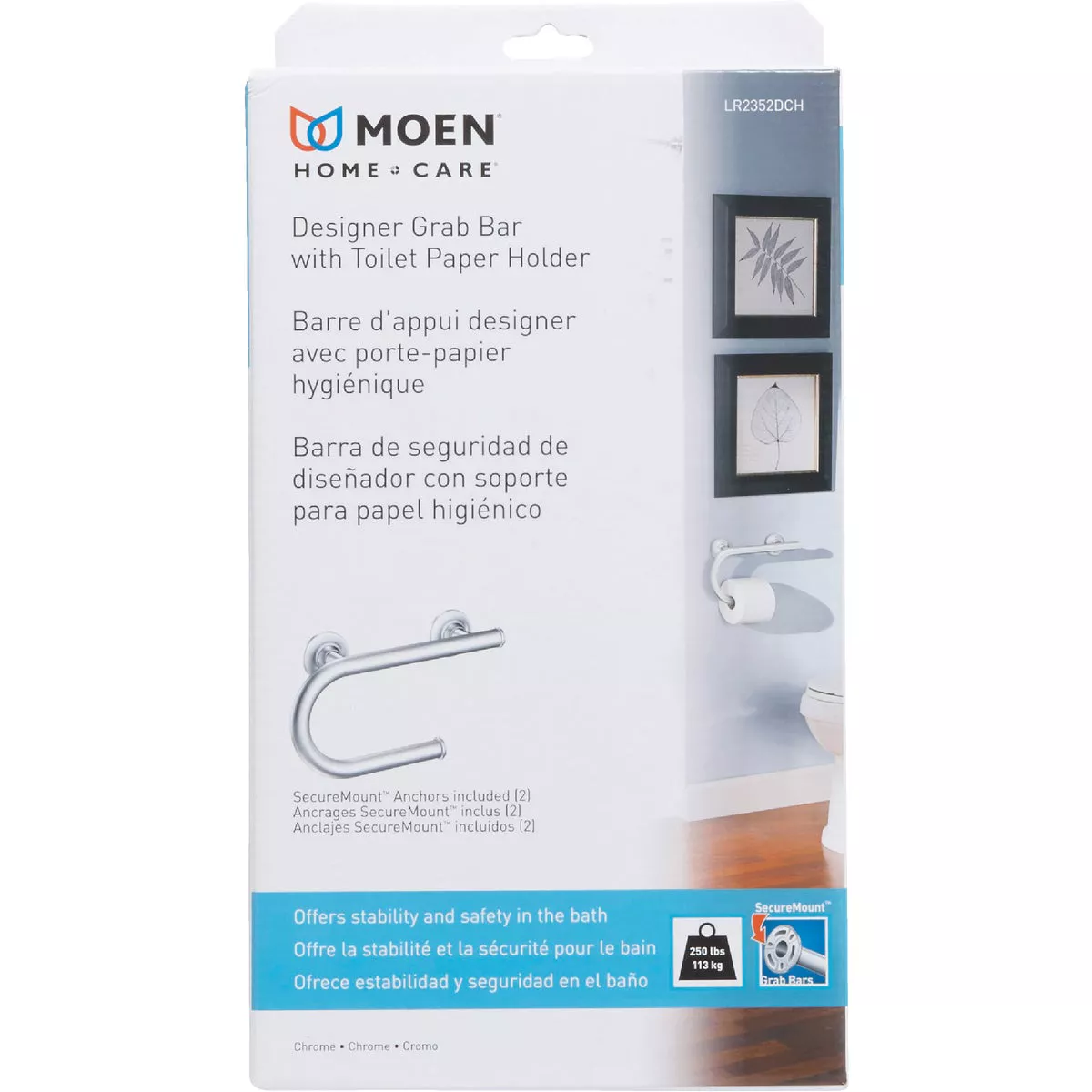 Moen 8 In. Grab Bar with Toilet Paper Holder, Brushed Nickel - photo 3