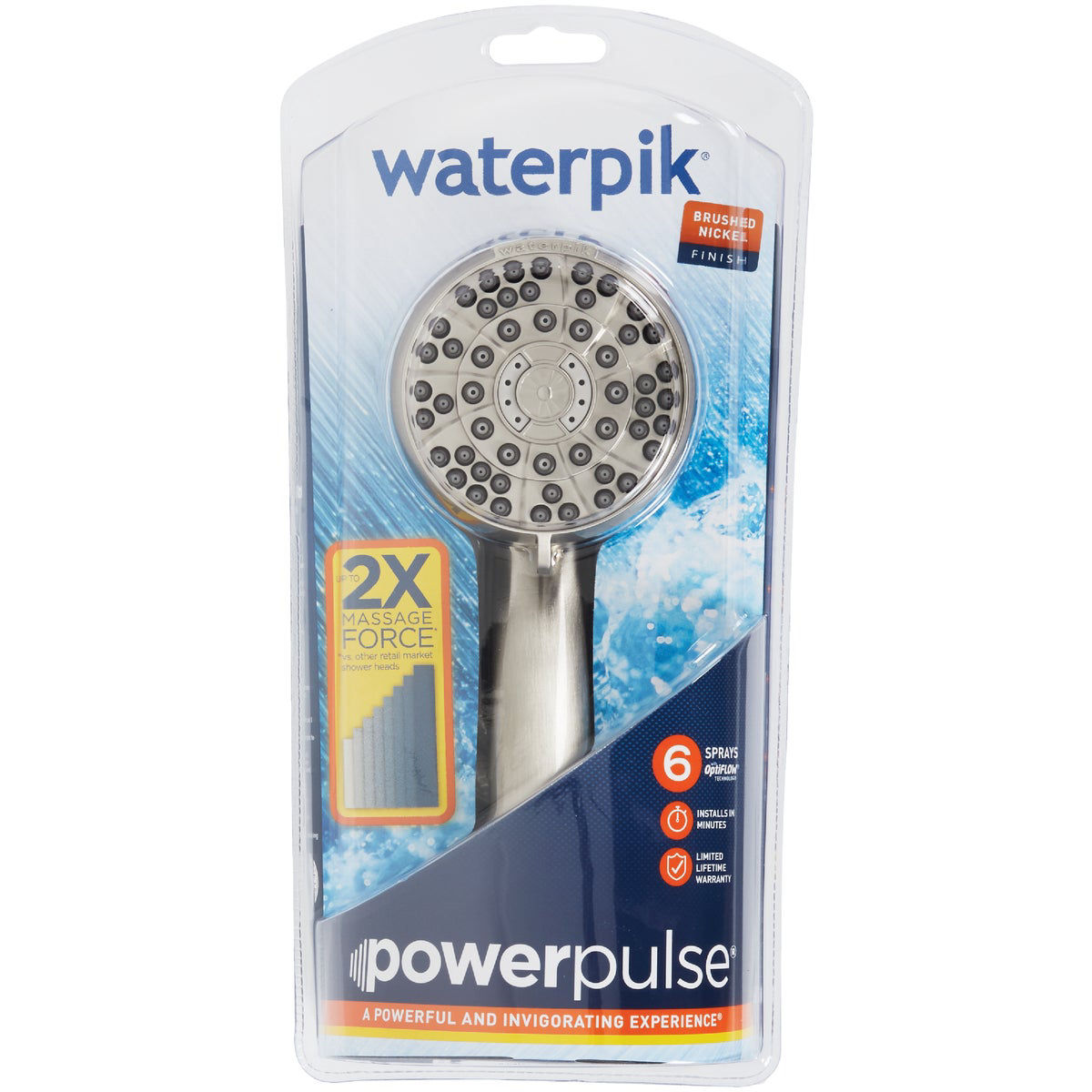 Waterpik PowerPulse 6Spray 1.8 GPM Handheld Shower, Brushed Nickel