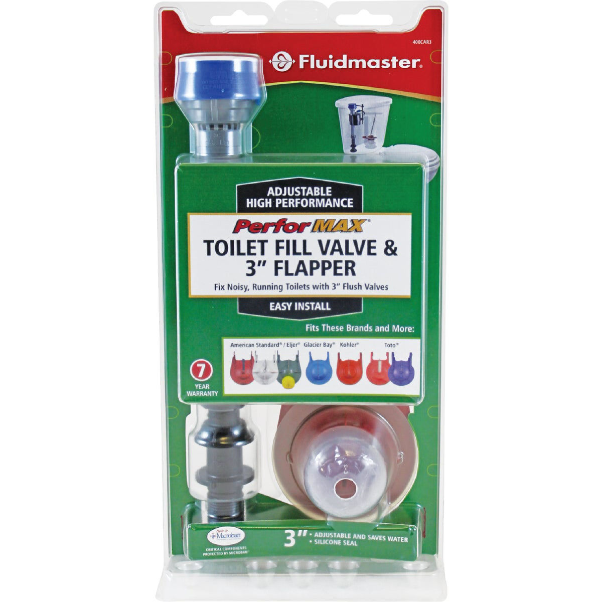 Fluidmaster PerforMAX Toilet Fill Valve & 3 In. Adjustable Flapper