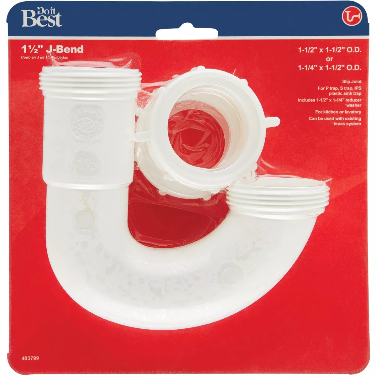 Do it Best 1-1/2 In. or 1-1/4 In.. White Plastic J-Bend, Carded - photo 2