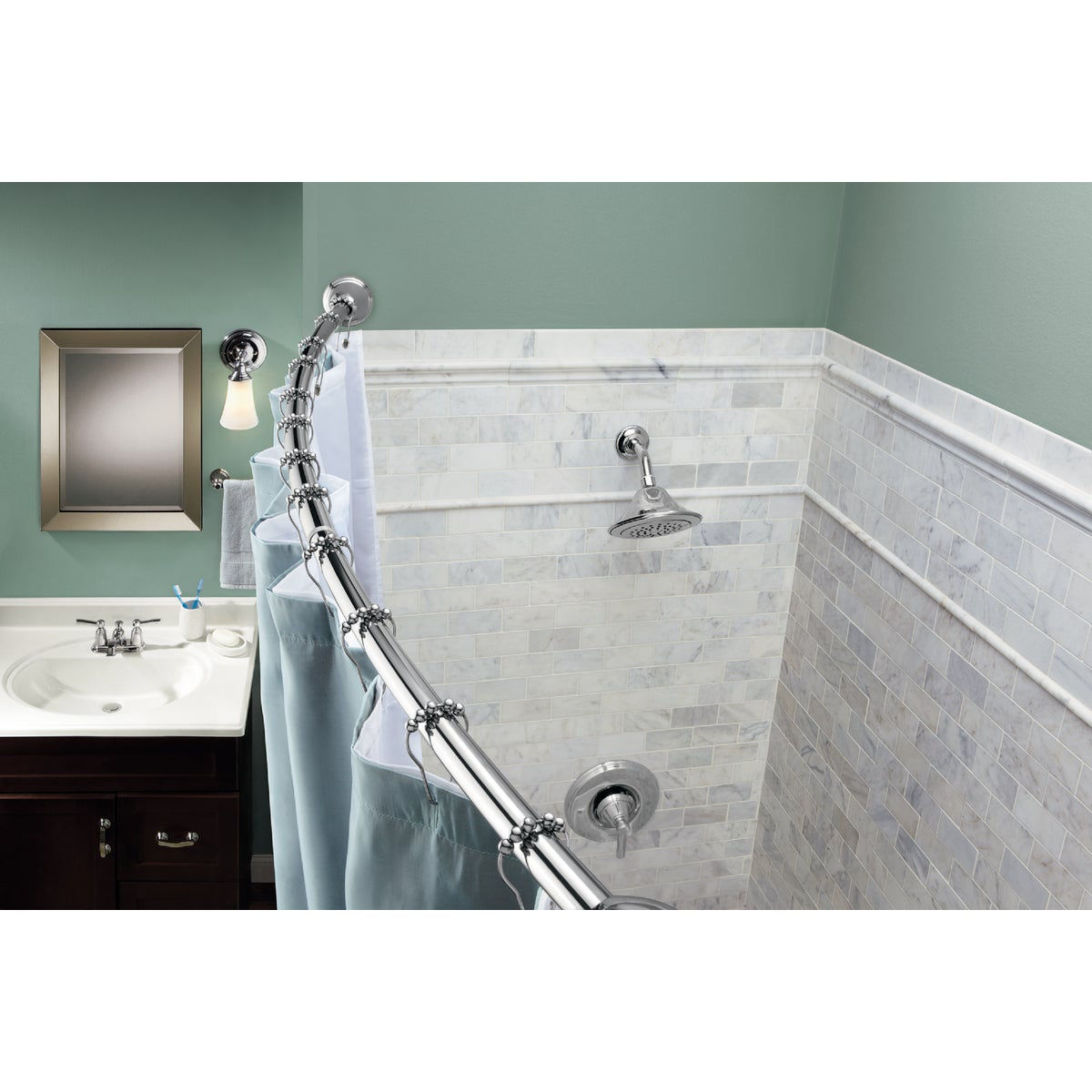 Moen 57 In. To 60 In. Curved Tension Shower Rod with Pivoting Flanges