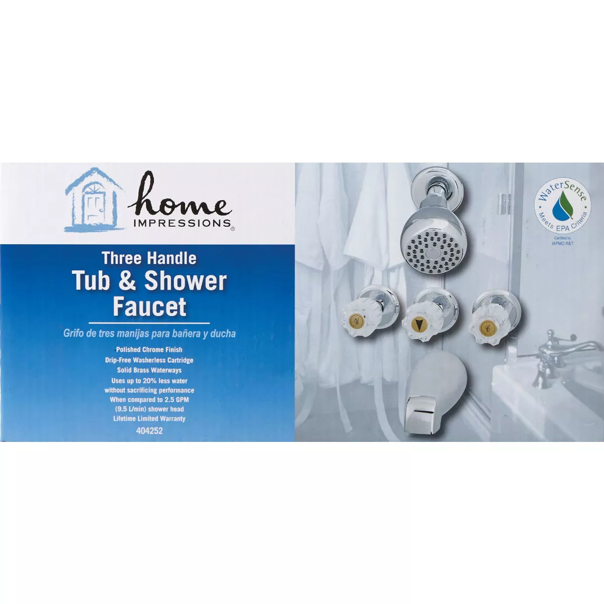 Home Impressions Chrome 3-Handle Acrylic Knob Tub & Shower Faucet - photo 2
