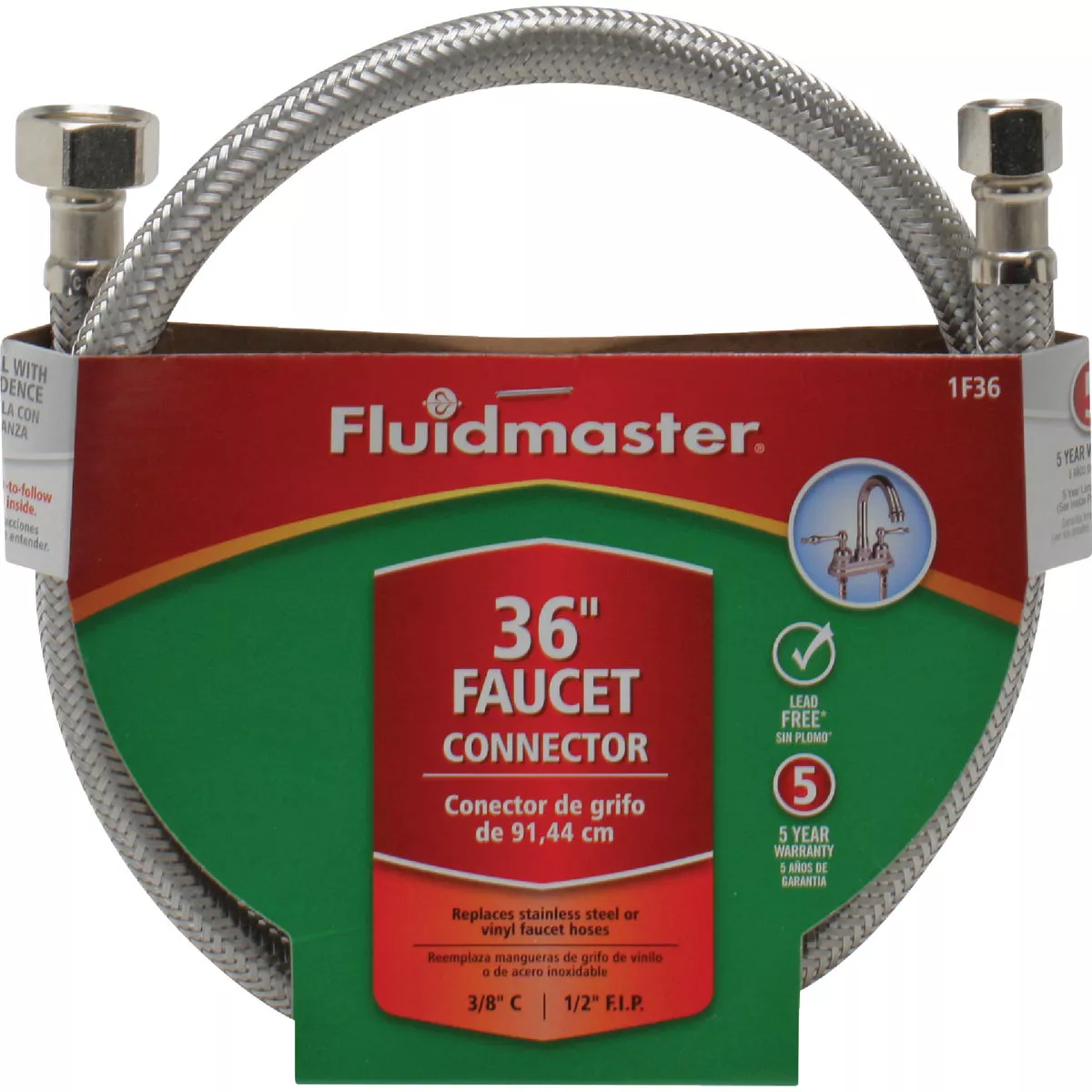 Fluidmaster 3/8 In. C x 1/2 In. FIP x 36 In. L Braided Stainless Steel Faucet Connector - photo 4