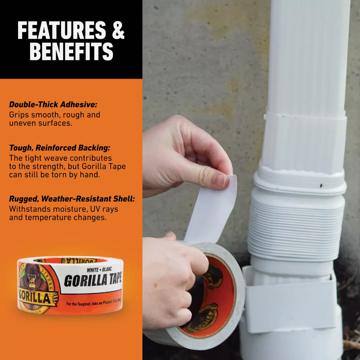 Gorilla 1.88 In. x 10 Yd. Heavy-Duty Duct Tape, White - photo 5