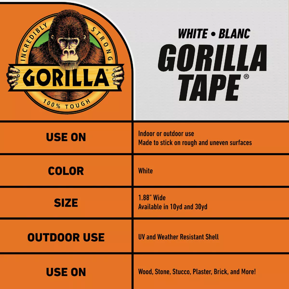 Gorilla 1.88 In. x 10 Yd. Heavy-Duty Duct Tape, White - photo 4