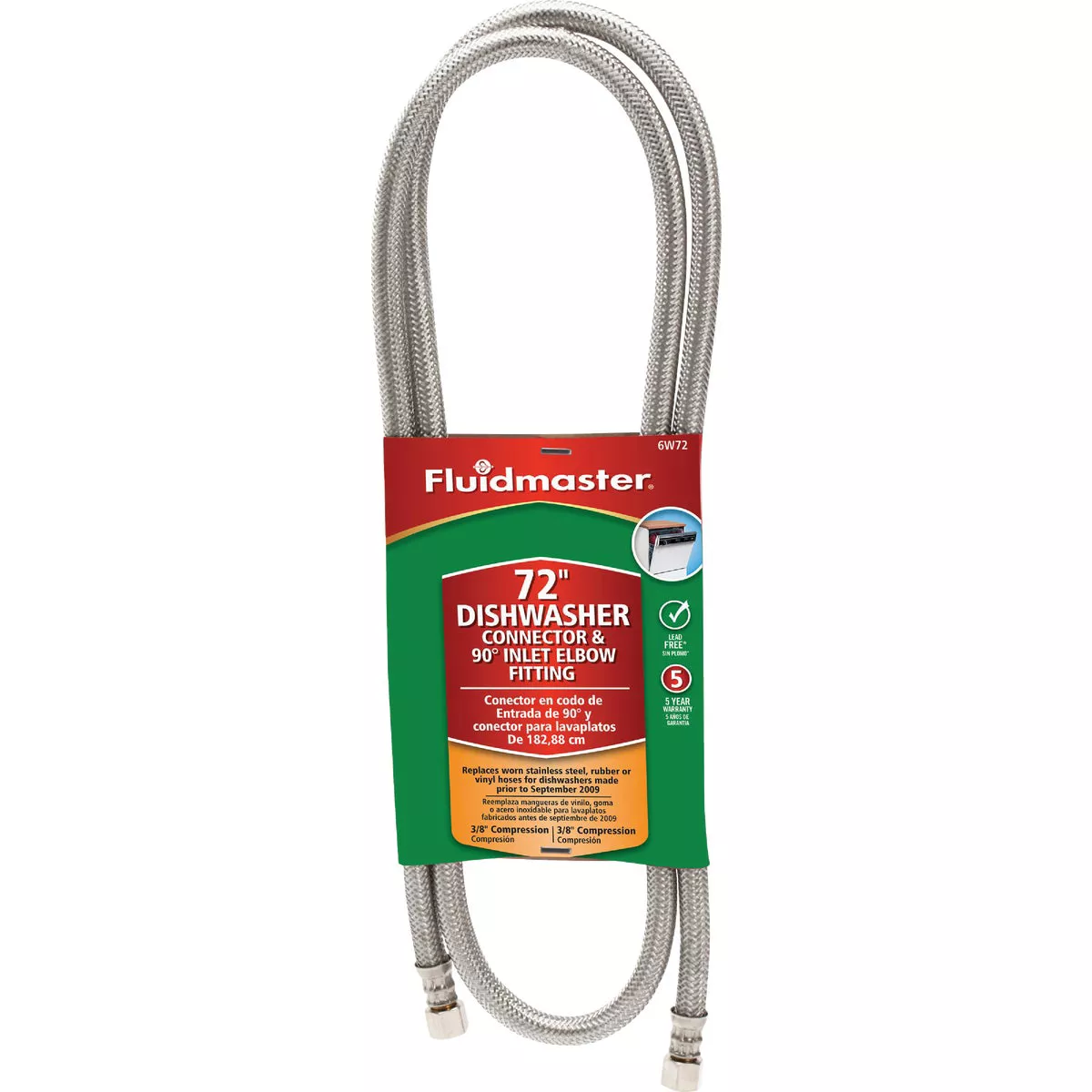 Fluidmaster 3/8 In. x 3/8 In. x 72 In. L Stainless Steel Dishwasher Connector - photo 2