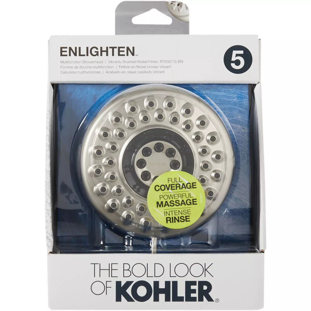 Kohler Enlighten 5-Spray Multifunction 1.75 GPM Fixed Shower Head, Brushed Nickel - photo 3