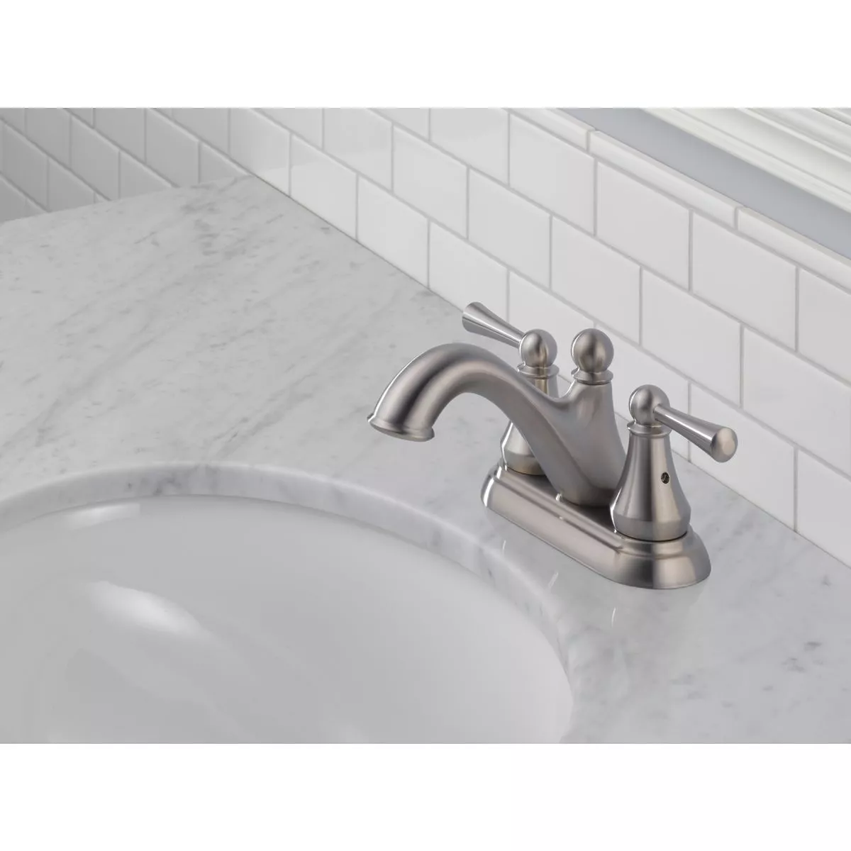 Delta Haywood Stainless 2-Handle Lever 4 In. Centerset Bathroom Faucet with Pop-Up - photo 2