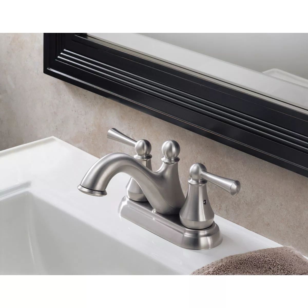 Delta Haywood Stainless 2-Handle Lever 4 In. Centerset Bathroom Faucet with Pop-Up - photo 3