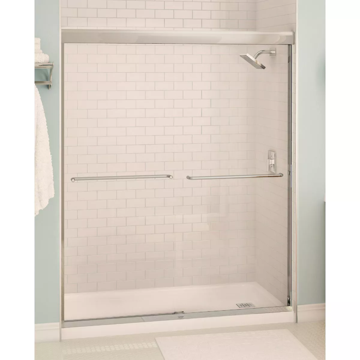 Maax Aura 59.5 In. W. X 71 In. H. Chrome Frameless Clear Glass Sliding Alcove Shower Door