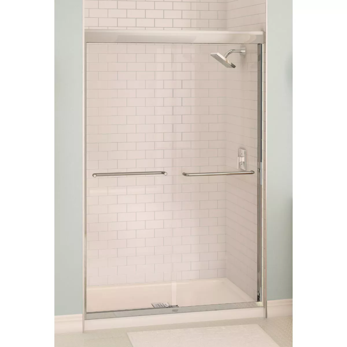 Maax Aura 48 In. W. X 71 In. H. Brushed Nickel Frameless Clear Glass Sliding Alcove Shower Door