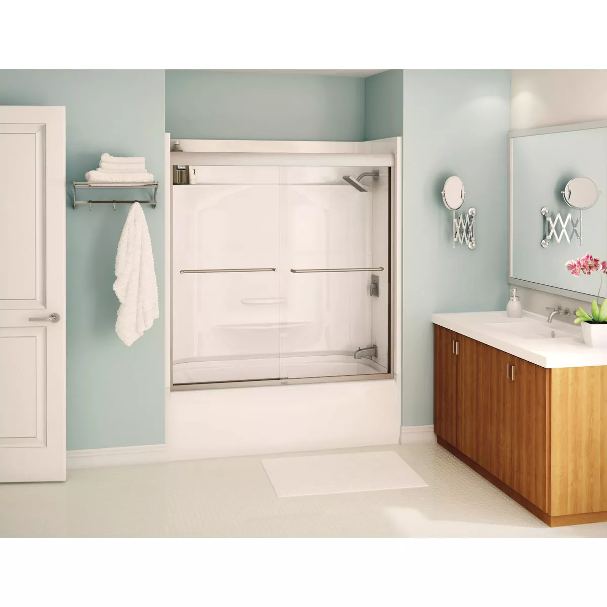 Maax Aura 59.5 In. W. X 57 In. H. Brushed Nickel Semi-Frameless Clear Glass Sliding Tub Door - photo 2