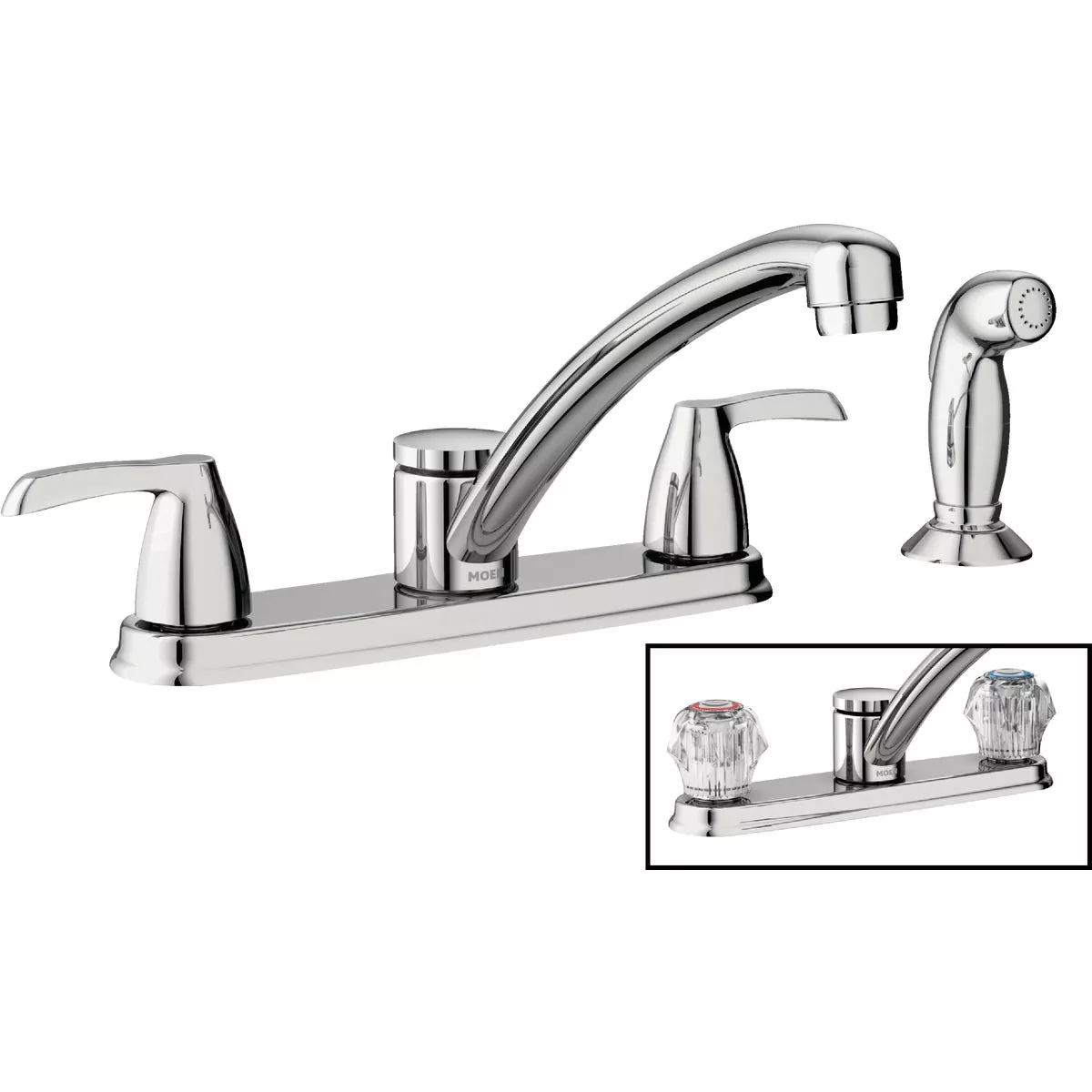 Moen Adler 2-Handle Lever Or Knob Kitchen Faucet with Side Spray, Chrome
