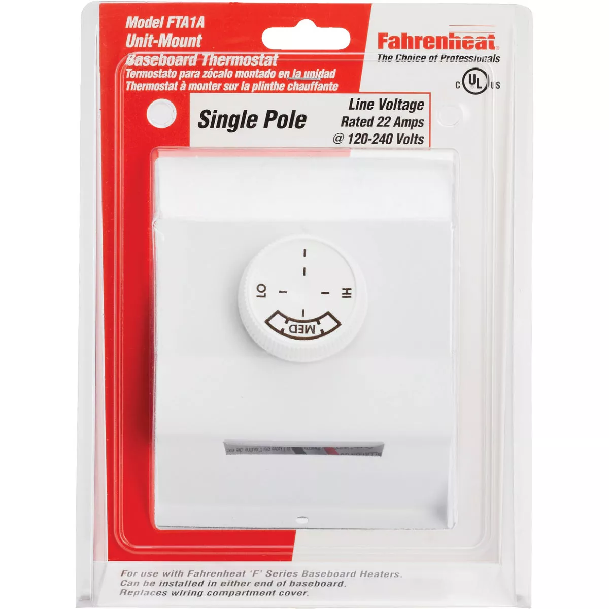 FAHRENHEAT White Single 22A at 120-277V AC Electric Baseboard Heater Thermostat - photo 2