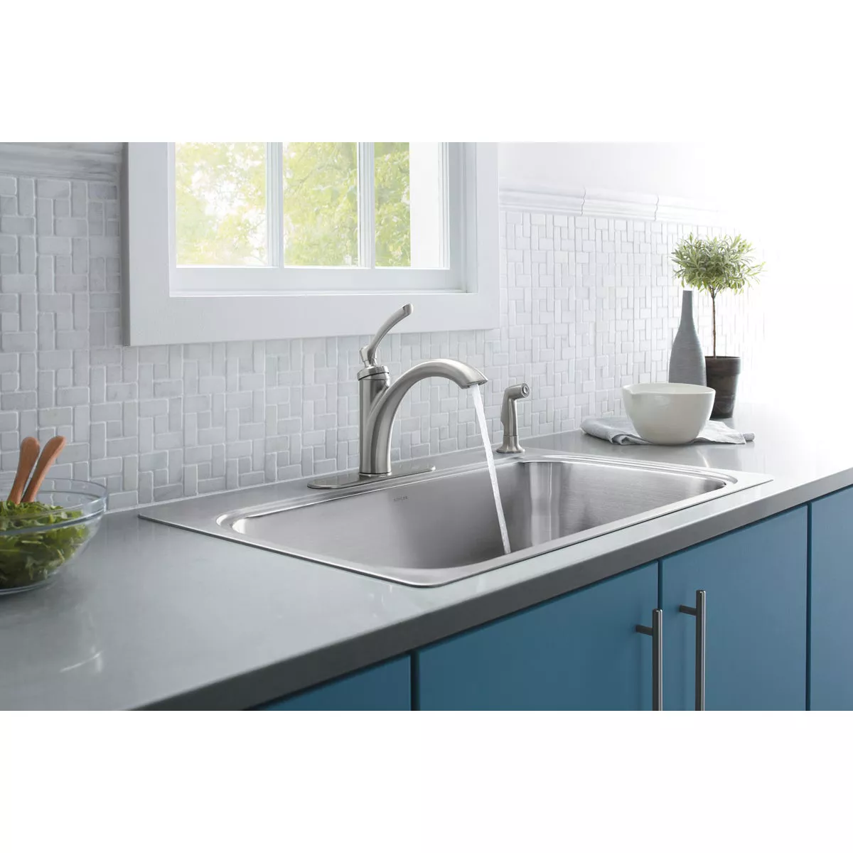 Kohler Linwood 1-Handle Lever Kitchen Faucet with Side Spray, Stainless - photo 2