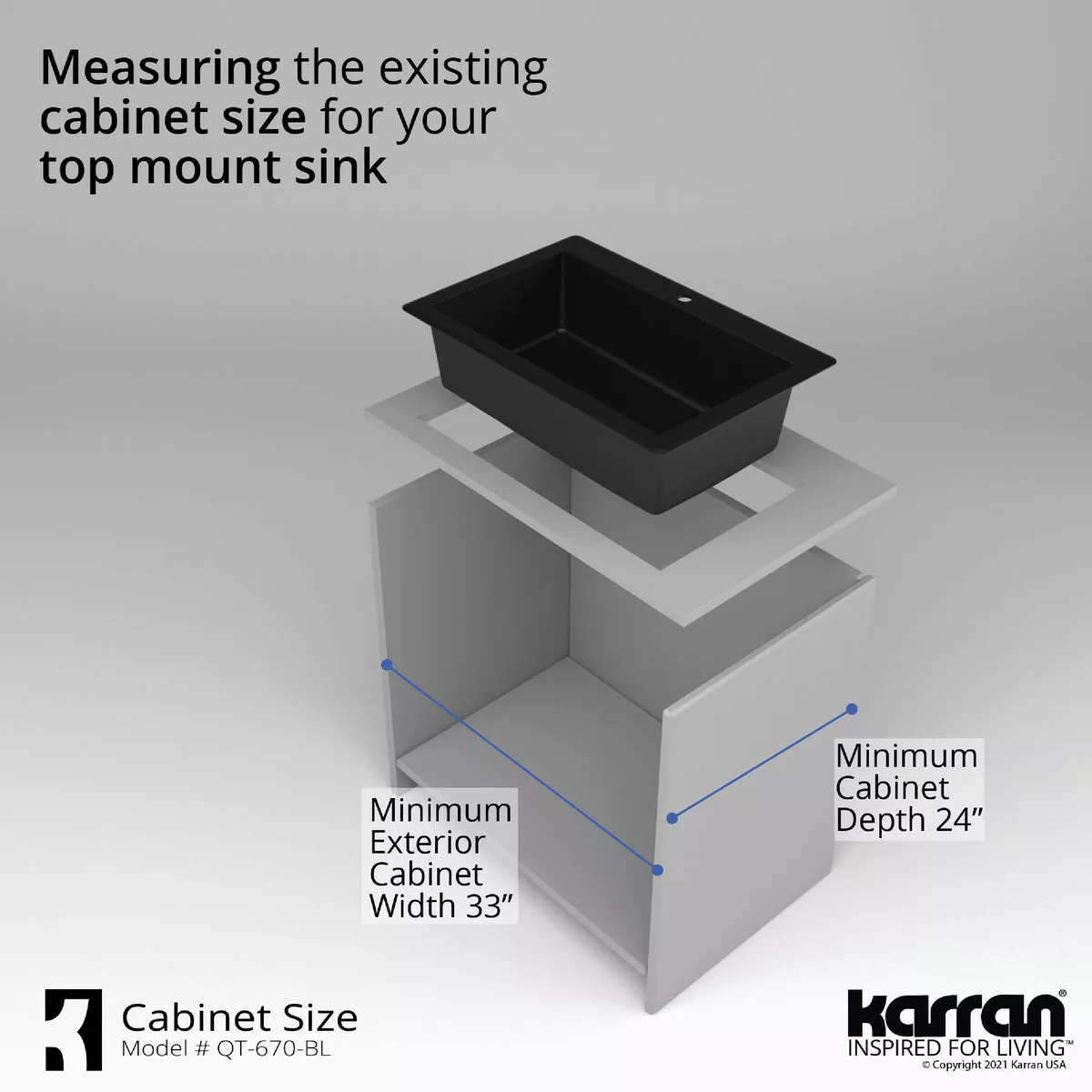 Karran Single Bowl 33 In. x 22 In. x 9 In. Deep Matte Black Quartz Kitchen Sink, Top Mount - photo 6