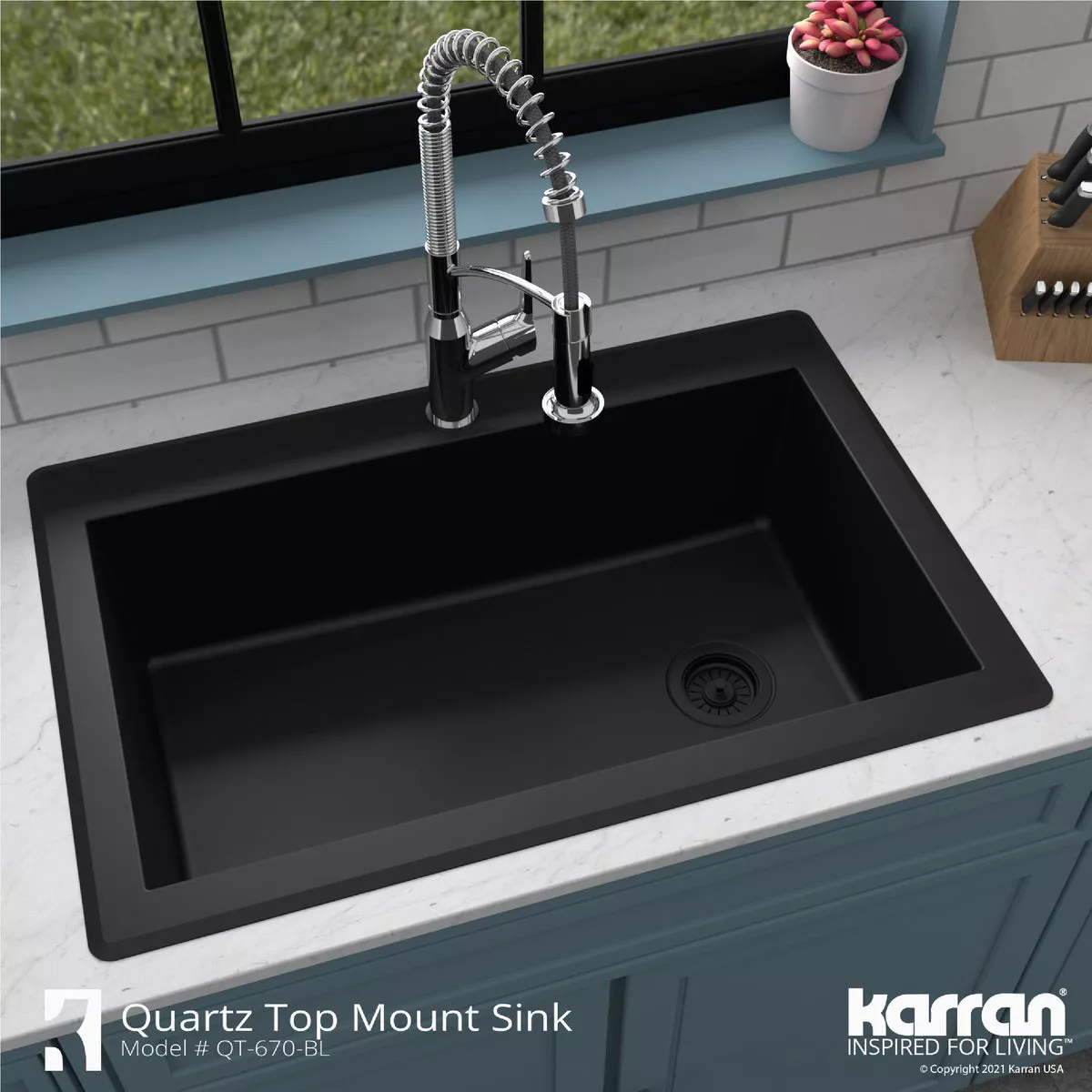 Karran Single Bowl 33 In. x 22 In. x 9 In. Deep Matte Black Quartz Kitchen Sink, Top Mount - photo 2