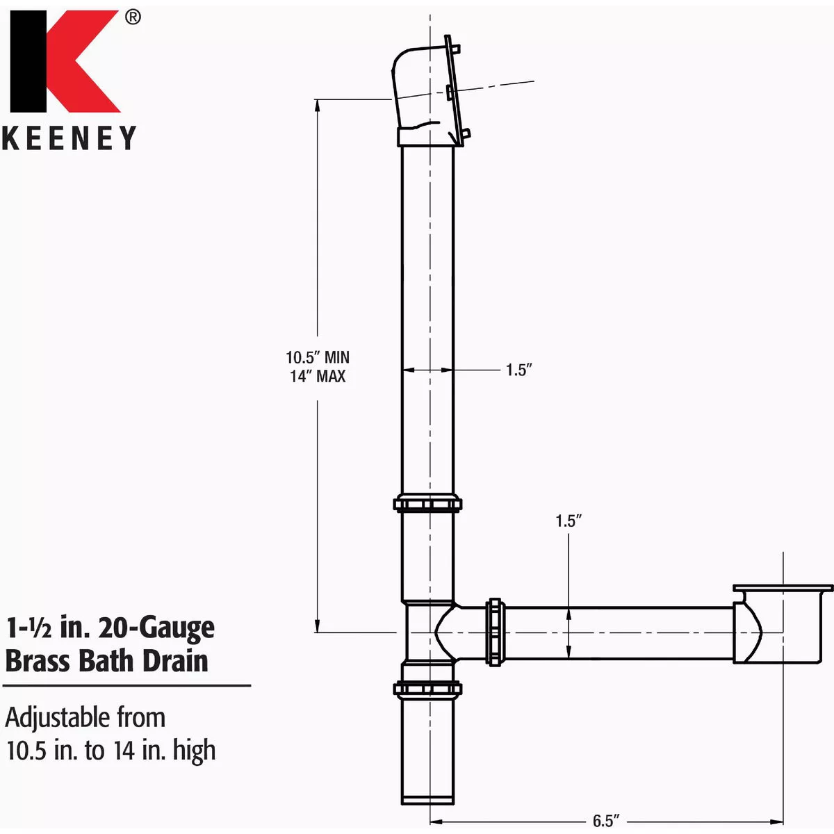 Keeney Rough Brass Trip Lever Bath Drain with Polished Chrome Trim - photo 5