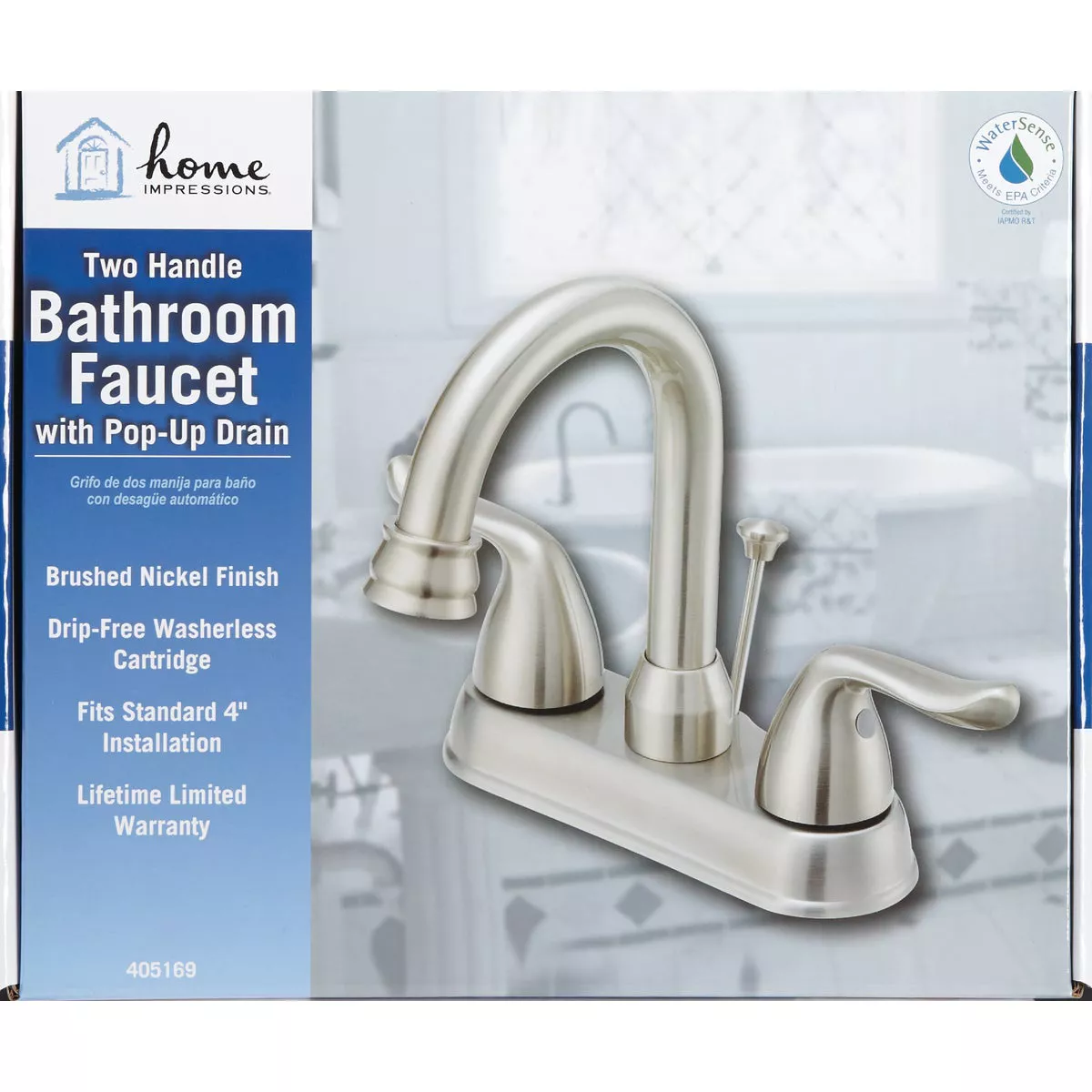 Home Impressions Brushed Nickel 2-Handle Lever 4 In. Centerset Bathroom Faucet with Pop-Up