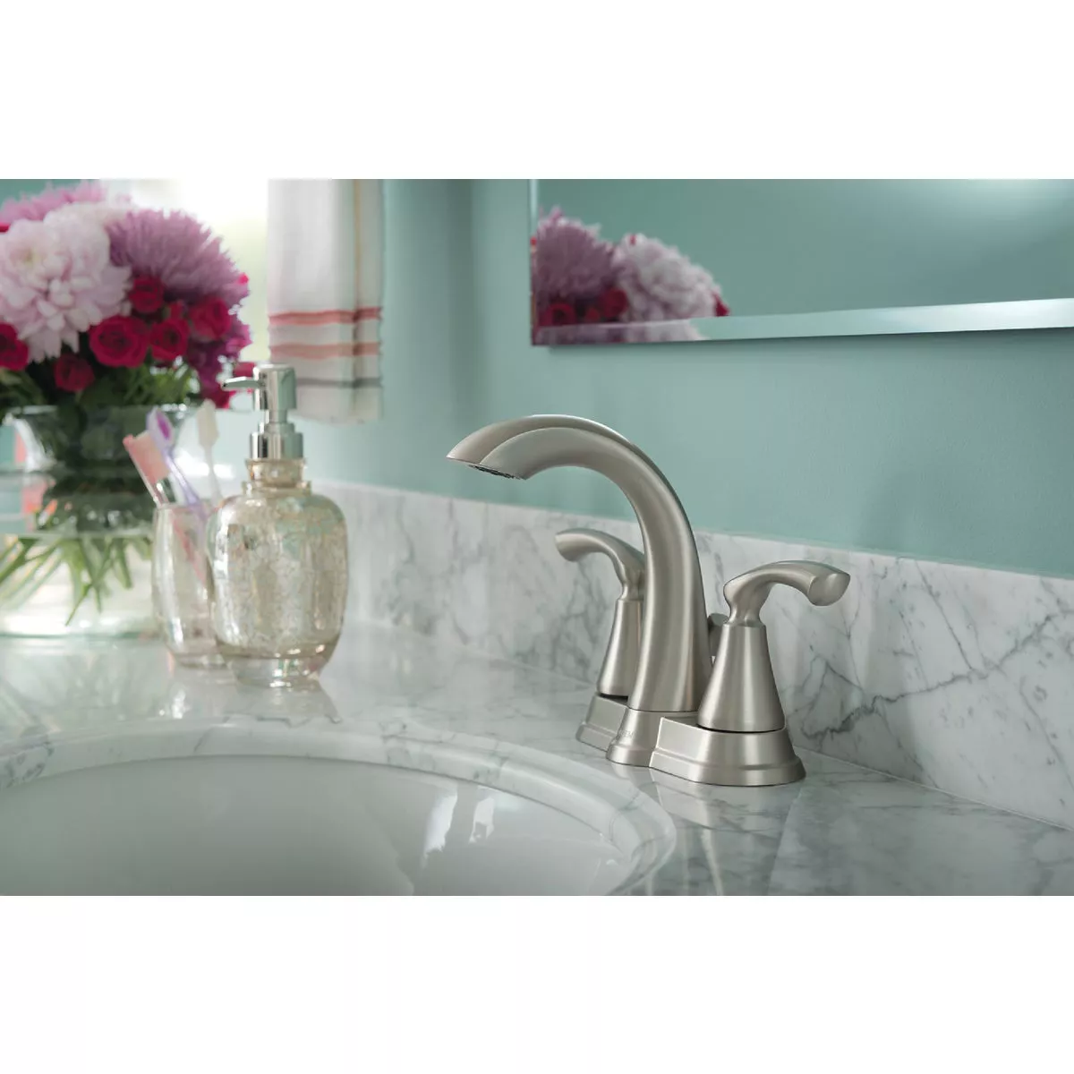 Moen Tiffin 2-Handle Lever Centerset Bathroom Faucet, Spot Resist Brushed Nickel - photo 2