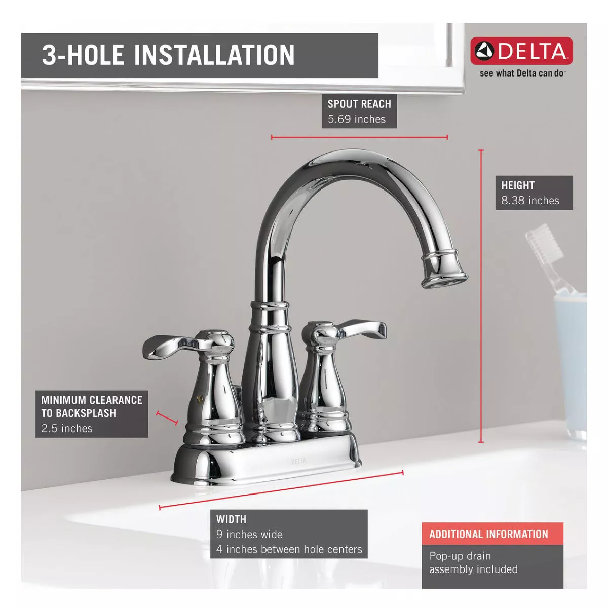 Delta Porter Chrome 2-Handle Lever 4 In. Centerset Bathroom Faucet with Pop-Up - photo 5