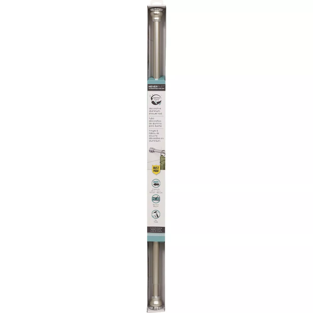 Zenith Zenna Home Straight 72 In. Adjustable Tension Finial Shower Rod in Satin Nickel - photo 2